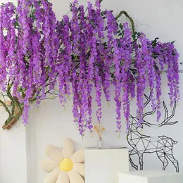 Dekoratif Çiçekler 2 PCS Simüle Wisteria Violet Kapalı Düğün Tavan Plastik Vine Yapay Çiçek Ev Dekorasyonu Yeşil Bitki String