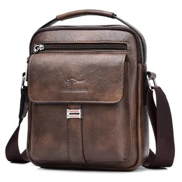 Canguru marca de luxo bolsa de ombro masculina vintage mensageiro couro bolsa dividida crossbody sacos para 240117