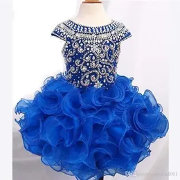 2022 Cupcake Girls Pageant Elbiseler Toddler Organza Fırfır Çocuk Balo Elbise Kristal Küçük Kız Balo Gowns İlk Kutsal Komünyon Elbisesi282l