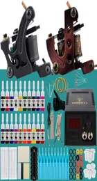 Kits de pistolas de tatuaje Kit profesional 2 máquinas Set 20 piezas tintas permanentes LCD fuente de alimentación empuñaduras maquillaje de arte corporal completo 7590934