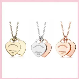 Classic 925 Sterling Silver Necklace Double Heart Pendant Necklaces for Lover Man Women Party Wedding Jewelry High Quality with Box Cards and Co Bags 43IT