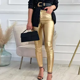 Kadın pantolon Kadın Tayt ayak bileği uzunluğu sıkı sıkı kadın parlak yüzey seksi sıska sahte deri giysiler