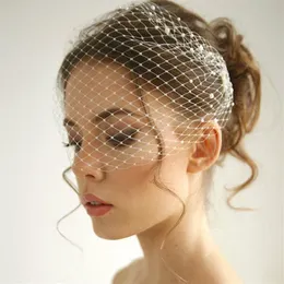 Perlen-Bandeau-Vogelkäfig-Hochzeitsschleier, russischer Netting-Stirnband-Schleier, Brautaccessoires mit Metallkämmen, beidseitig kurzer Schleier für Br236q