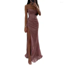 Vestidos casuais mulheres poliéster maxi vestido versátil festa elegante lantejoulas espaguete cinta noite com ombro alto para mulheres