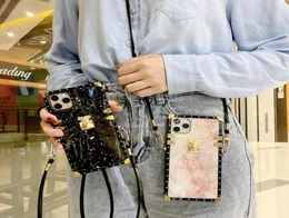 Luxury Crossbody Square Plating Marble Back Case Sock Proof för iPhone 1211 Pro Max XR XS 6S 8 Plus Samsung S20 Note20 Ultra2824705