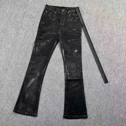 Men's R-o designer Jeans Correct Version of Micro Horn Wax Pants R-o Dark Black Style Pure Hand Brushed Coating