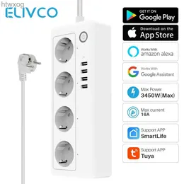전원 케이블 플러그 Tuya Smart WiFi Power Strip 16A EU 4 소켓 4 USB 충전 포트 SmartLife App는 Google Assistant Alexa 음성 제어 YQ240117과 함께 작동합니다.