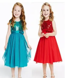 2018 Nuevo vestido de niña de verano Sin mangas Flor Gasa Chaleco para niños Vestidos de princesa Lentejuelas Rojo Azul 100140 Fit 37Age Ropa para niños 5902248