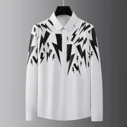 2024 Spring Lightning Printed Męska koszula Slim Long Rleeve Casual Shirt Fashion Business Formal Dress Shirt Banket Party Bluzka