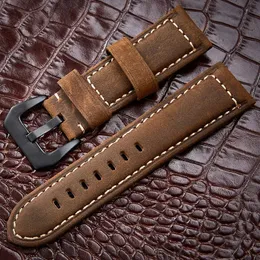 Handgjorda 4 Color Watch Accessories Vintage äkta Crazy Horse Leather 20mm 22mm 24mm 26mm Watchband Strap Band 240116