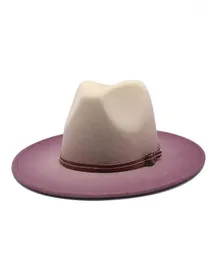 جديد عالي الجودة عريض Brim Fedora Hat Women Men Wool Wool Felt Hats 2Color Bradient Panama Fedoras Chapeau Sombrero14033076