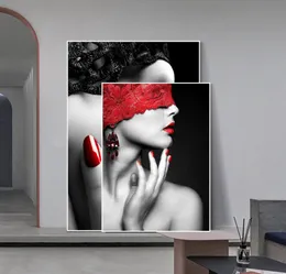 Moda moderna sexy lábios vermelhos pintura em tela feminina cartazes e impressões sala de estar quarto arte da parede fotos casa barra decoração3704562