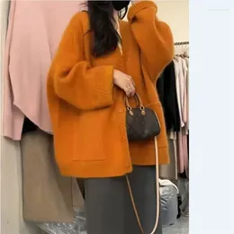 Gabardinas para mujer Estilo inactivo suave cárdigan suelto chaqueta suéter mujer 2024 otoño e invierno desgaste exterior color sólido versión grande