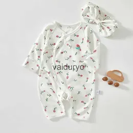 Pullover 0-6 Monate Sommer Neugeborenes Baby ROMPERS Kopfbedecke 2pcs Set Cotton Print Clothing Infant Jumpsuit Mode Kleidung für Mädchen 2023 H240508