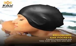 Touca de natação elástica à prova d'água, esportes, cabelo longo, proteção para orelhas, antiderrapante, chapéu de piscina para adultos, silicone, 15243401