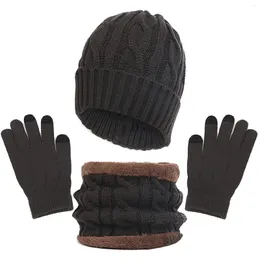 Boll Caps Womenmen Autumn Winter Warm Cute Wool Hat Scarf Handskar Slouchy Three Piece Snow Stick Cap Screen Mantens