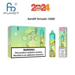 Original Randm Vape Tornado 15000 puffs engångs e-cigaretter har 22 ml vape 0/2/3/5% uppladdningsbart 850 mAh batteriassocierade 41 smaker tillgängliga