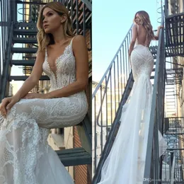 2020 sexy pallas couture sereia vestido de casamento plus size sem costas vestidos de novia rendas vestidos de noiva para praia wedding271r