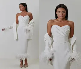 Trajes de vestir blancos para mujer, ropa de fiesta de noche de plumas de avestruz ajustada para boda, Falda recta, 3 piezas 2255735