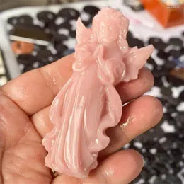 Decorative Figurines High-Quality Pink Crystal Crafts Opalite Angel Statue Carved Wing Figurine Healing Classic Jewelry For Gift 1pcs