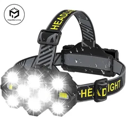 Lanterna de cabeça recarregável de 10 LEDs com luzes vermelhas e brancas Luz de cabeça para acampamento ao ar livre Ciclismo Correndo Farol de pesca 240117