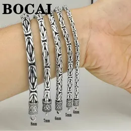 BOCAI S925 Sterling Silber Armbänder für Männer Frauen Vintage Klassisches Friedensmuster 4mm 5mm 6mm 7mm 8mm Twistchain Argentum Armreif 240116