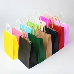 Envoltório de presente 10/30 / 50pcs DIY multifuncional saco de papel de cor macia com alças festival sacos de compras embalagem kraft