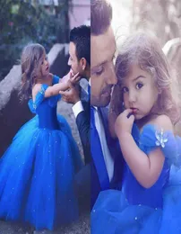 Azul real princesa meninas pageant vestidos criança applique fora do ombro em camadas tule plissados pageant vestido para crianças pequenas 1236710
