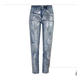 Jeans da donna Inverno Donna Mamma Vita alta Jeans vintage Donna Denim Paillettes Fidanzato Donna Strappato per pantaloni da donna Consegna di goccia Dhpjx