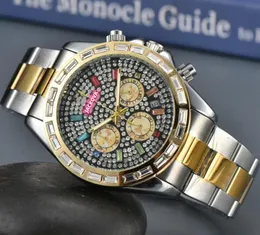 Popular anel de diamantes coloridos Sky Starry Dial relógios masculino bateria de quartzo cronógrafo completo funcional conjunto de cronômetro Auger Lumious Presidente Auto Day Date Watch