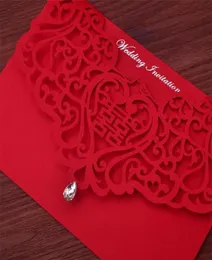 Vintage Chinese Style Hollow Out Wedding Invitations Creative Brides Couples Cards Red Cover Foil Stamping Chic Bridal Card4063833