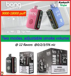Bang Box Puff 9000 Puff 18000 engångsvap med justerbar rökvolym 9K Puffs 18K Puffs Vaper 12 smaker VAPE 0% 2% 3% 5% LED PEN Två lägen Elektroniskt cigarettsystem