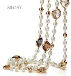 SINZRY Cubic zircon rose flower simulated pearl long for women sweater winter necklace christmas gift9084629