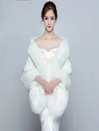 Biała elegancka zimowa futrzana płaszcz Manteaux Mariage Blanc Wedding Kurtka ślubna formalne wzruszony ramionami dla kobiet płaszcz zima 2017 w stock3968763