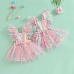 소녀 드레스 0-24m Born Baby Summer Princess Dress Sleeve Square Neck Butterfly/Swiss Dots Tulle Backless Bandage