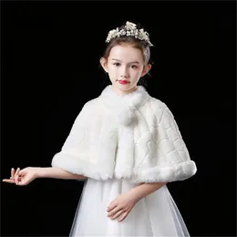 Shawl branco infantil 2024 Novo outono de inverno Faux Pur Cloak Girl's Jackets