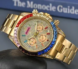 Popolare uomo colorato con diamanti colorati anello sminuzzante stellare orologio in quarzo movimento maschio orologio per cronografo cronografo di lusso di lusso da polso orologio per orologio da polso