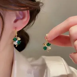 2024 New Fashion Trend Unique Design Exquisite Light Luxury Green Zircon Lucky 14k Yellow Gold Earrings Women High Jewelry Wedding Party Gifts