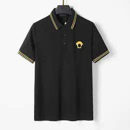 2024 Herrens casual bomull Kort ärm T-shirt Fashion Men's Summer Pearl Cotton Business Lapel Men's Polo Shirt Embroidery '