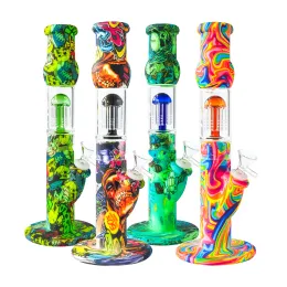 12.5 "tubos de fumaça Silicone Beaker Bong Recycler Water Pipe Bubbler Hookahs 6 Braços Dab Rig com tigela de vidro acessórios para fumar BJ