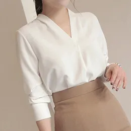 Bluzki Blusas Mujer de Moda Kobiety Koszule długie rękaw Solidny biały szyfon biurowy Bluzka Kobiety Ubrania kobiet i 240117