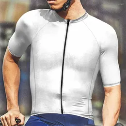 Yarış ceketleri erkek bisiklet jesey yaz büyük boy gömlek düz renk ince fit nefes alabilen kısa kolu tam fermuarlı stant yaka üstleri hızlı kuru