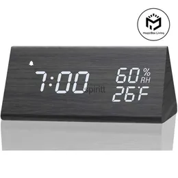 Desk Table Clocks Wooden Alarm Clock LED Time Display USB Charger Humidity and Temperature Detection Digital Alarm Clock For Bedside Table YQ240118