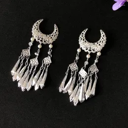 مقاطع الشعر 1PC Miao Clip Classic Side Dearing for Women Sier Color Tassel Barrettes Moon Headpiece Jewelry Jewelry