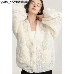 Lowes Hand knitting lazy style knitted cardigan soft waxy Mohair loose Lantern Sleeve hollow out sweater 2021 new female 3PJJ