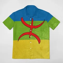 Erkekler Sıradan Gömlekler Yenilik Amazigh Flag - Berber Kısa Kollu Gömlek Tişörtleri Koordinatları Dışarı Çıkıyor En Kalite ABD Boyutu