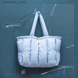 Alışveriş Çantaları Hafif pamuk dolu yumuşak rahat tote çanta el katlanmış büyük kapasiteli bir omuz bilgisayar okul çantası çantaları alışveriş Q240118