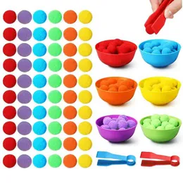 Sorting Nesting Stacking toys Children Counting and Sorting Toys Set 60 Pom poms 6 Rainbow Colors Plastic Bowls with 2 Tweezers Fine Motor Skill Learning Toys 240118