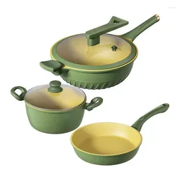 Cookware Sets Luxury Green Household Non Stick Pot Set Gift Soup Frying Pan Induction Cooker Universal Pots For Cooking