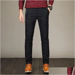 Herrenhosen Frühlingshosen Männer Mode Business Stretch Chinos Hosen Lässige schwarze Baumwolle Pentalon Homme Herrenbekleidung Drop Lieferung Dh7Un